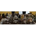 ASSORTED SILVER PLATED TABLEWARE including Walker & Hall Art Deco three-piece teaset