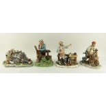 FOUR CAPODIMONTE FIGURES including a cobbler, knife sharpener, tramp ETC (4) Condition Report: chips