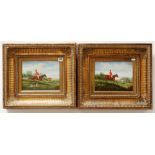 20TH CENTURY SCHOOL oils on board - Victorian fox hunting scenes, bears signature R.Stein, 9 x 24cms