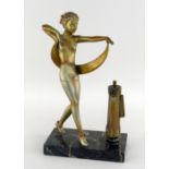 1930s ART DECO FIGURAL TABLE LIGHTER, modelled as a patinated metal dancing female figure beside a