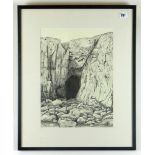 JOHN FAULKNER pencil - Lydstep cavern, signed beneath the mount, 38 x 28cms