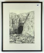 JOHN FAULKNER pencil - Lydstep cavern, signed beneath the mount, 38 x 28cms