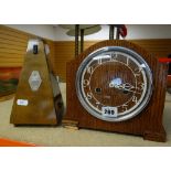 ENFIELD ART DECO OAK MANTEL CLOCK and a Maelzel metronome (2)