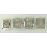 FOUR EARLY 20TH CENTURY CIGARETTE CASES one with foliate scrolled engraving, the others engine