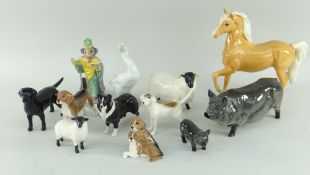 ASSORTED BESWICK FARM ANIMAL FIGURINES & DOULTON BUNNYKINS FIGURE (12)