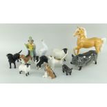 ASSORTED BESWICK FARM ANIMAL FIGURINES & DOULTON BUNNYKINS FIGURE (12)