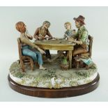 CAPODIMONTE FIGURE GROUP OF CARD PLAYERS, signed Maria Angela, 85, factory mark, 43cms wide