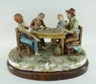 CAPODIMONTE FIGURE GROUP OF CARD PLAYERS, signed Maria Angela, 85, factory mark, 43cms wide