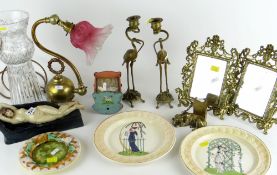 ASSORTED DECORATIVE CERAMICS, GLASS & METALWARE including pair of Japanese crane and minogame