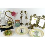 ASSORTED DECORATIVE CERAMICS, GLASS & METALWARE including pair of Japanese crane and minogame