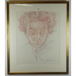ANDREW VICARI mixed media with pencil - head and shoulders portrait of a young Dame Edith Evans,