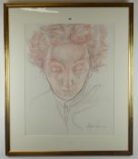 ANDREW VICARI mixed media with pencil - head and shoulders portrait of a young Dame Edith Evans,