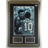 FRAMED & MOUNTED SIGNED MUHAMMAD ALI & PELE LIMITED EDITION (36/125) PHOTOGRAPH signed in black