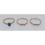 THREE 9CT GOLD RINGS set with diamond chips, 5g