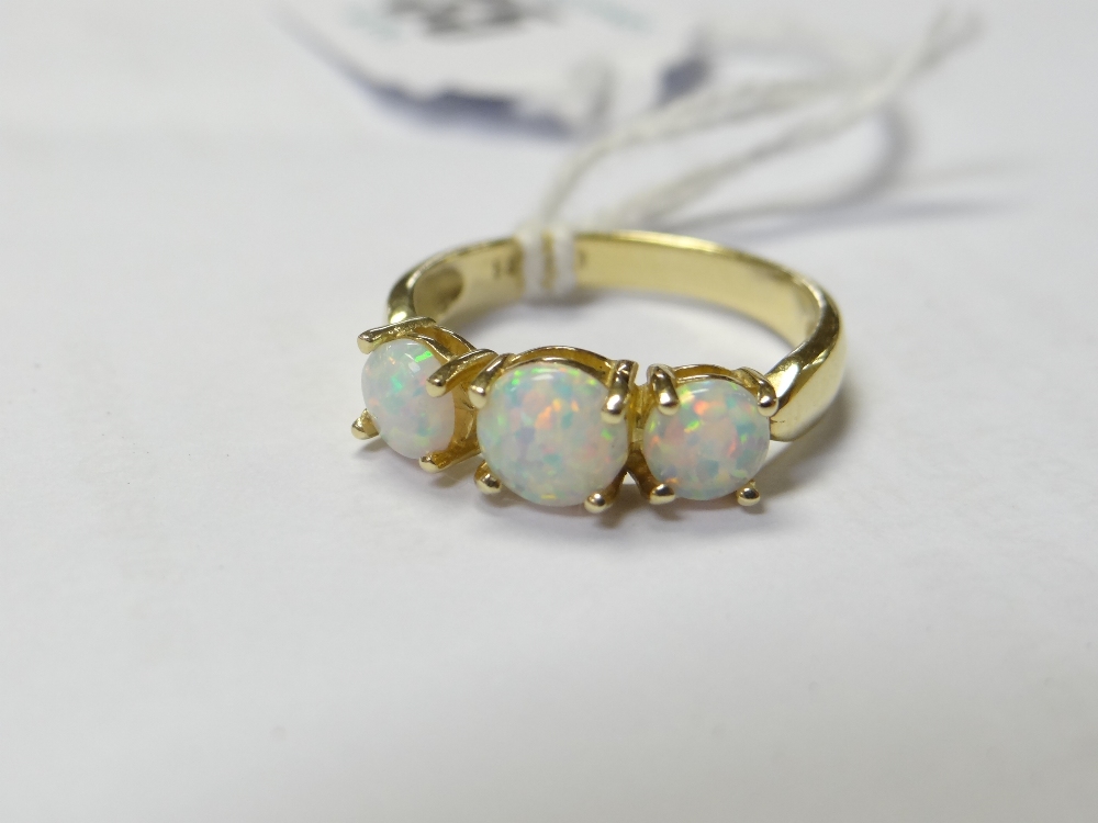 14CT GOLD THREE-STONE OPAL RING, 3.4gms - Image 3 of 5