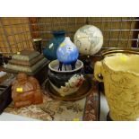 ASSORTED ORNAMENTS including blown glass globular vase, Egyptian metal vase and dish ETC
