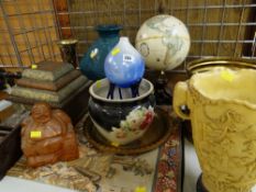 ASSORTED ORNAMENTS including blown glass globular vase, Egyptian metal vase and dish ETC