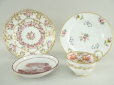 SWANSEA-STYLE ROSE PAINTED & MOULDED DESSERT DISH, 21cms diam., similar teacup with Leslie Joseph