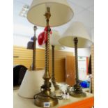 TWO PAIRS OF BRASS TABLE LAMPS (4)