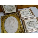 SET OF THREE CONTINENTAL PORCELAIN PLAQUES DEPICTING THE SEASONS, 15 x 22cms and a simulated
