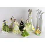 ASSORTED 20TH CENTURY CHINA FIGURINES including Coalport, Lladro, Doulton (9)