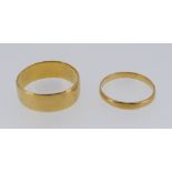 TWO 22CT GOLD PLAIN WEDDING BANDS, 6.7gms overall