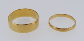 TWO 22CT GOLD PLAIN WEDDING BANDS, 6.7gms overall