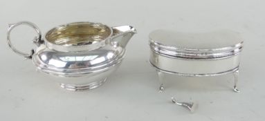 GEORGE V SILVER KIDNEY SHAPED RING BOX & SILVER CREAM JUG, 5.2ozs gross(2) Condition Report: