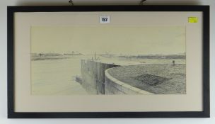 RICHARD O'CONNELL biro and pencil on paper - 'Swansea Docks From the North Dock', signed and 1974,