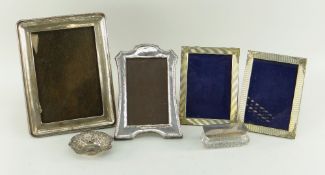 FOUR SILVER PHOTOGRAPH FRAMES (1 x PAIR, 2 x SINGLES), silver bon bon dish and silver topped