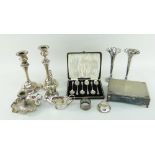 ASSORTED SILVER & PLATE including boxed set of silver coffee spoons, silver creamer, pair of