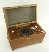 ANTIQUE TEA CADDY WITH SILVER SHOVEL SPOON