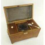 ANTIQUE TEA CADDY WITH SILVER SHOVEL SPOON