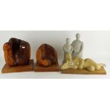 GWENDOLINE DAVIES two figural sculpture and two carved wood sculptures (4)