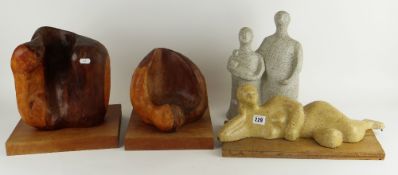 GWENDOLINE DAVIES two figural sculpture and two carved wood sculptures (4)