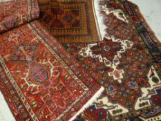 TWO CAUCASIAN SMALL RUGS & A CAUCASIAN RUNNER largest rug 154 x 108cms, the runner 202 x 64cms (3)