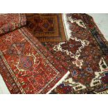 TWO CAUCASIAN SMALL RUGS & A CAUCASIAN RUNNER largest rug 154 x 108cms, the runner 202 x 64cms (3)