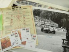 ASSORTMENT OF MOTOR RACING EPHEMERA including Monaco first day covers, signed Jack Brabham poster,