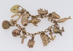 9CT GOLD CHARM BRACELET, 14g