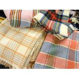 FIVE VINTAGE WOOLEN BLANKETS including a Scottish tartan