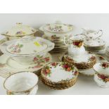 TWO ALFRED MEAKIN ROSE PRINTED DINNER SERVICES FOR SIX, a Staffordshire and Royal Albert tea