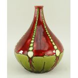 RARE MINTONS LTD SECESSIONIST VASE, NO. 28, tube-line decorated in dark red and olive glazes,