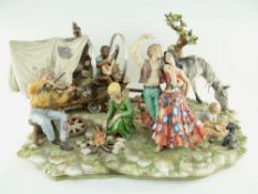 LARGE CAPODIMONTE FIGURE GROUP, gypsy encampment, signed Sandro Maggioni and factory mark, 68cms