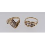 TWO 9CT GOLD SET DIAMOND CHIP DRESS RINGS, 5.6gms (2)