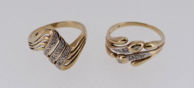 TWO 9CT GOLD SET DIAMOND CHIP DRESS RINGS, 5.6gms (2)