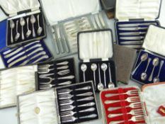 ASSORTED BOXED PLATED & STAINLESS STEEL CUTLERY including spoons, gateau forks ETC