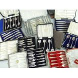 ASSORTED BOXED PLATED & STAINLESS STEEL CUTLERY including spoons, gateau forks ETC