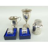 GROUP OF SILVER ITEMS, including Edwardian tea canister and Christening mug, George V goblet, and