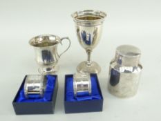 GROUP OF SILVER ITEMS, including Edwardian tea canister and Christening mug, George V goblet, and