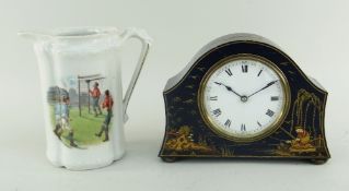 FRENCH EARLY 20TH CENTURY CHINOISERIE MANTEL CLOCK and continental porcelain football subject milk